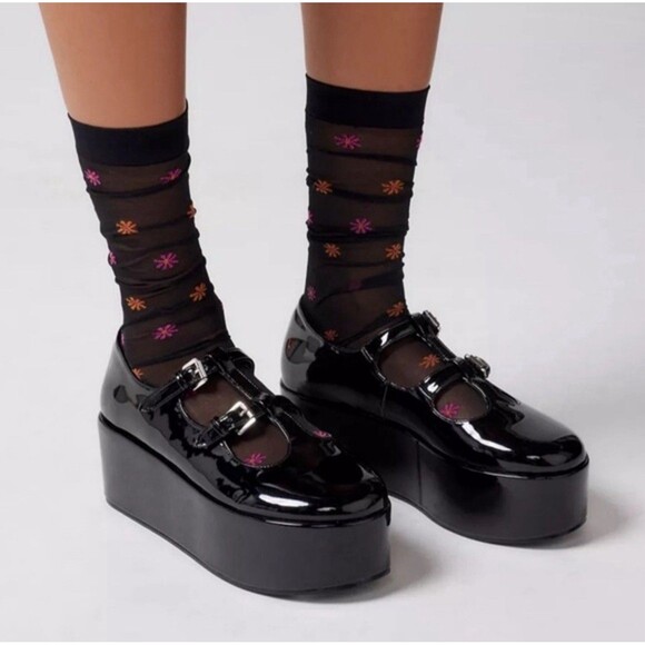 Urban Outfitters UO Shoes Womens Size 7 Gianna Platform Mary Jane Black Goth - Picture 1 of 15